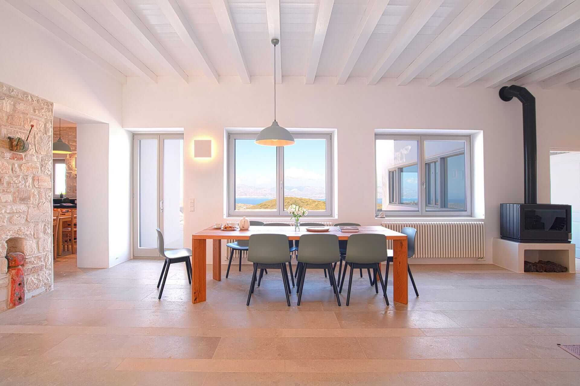 The wide indoor dining area